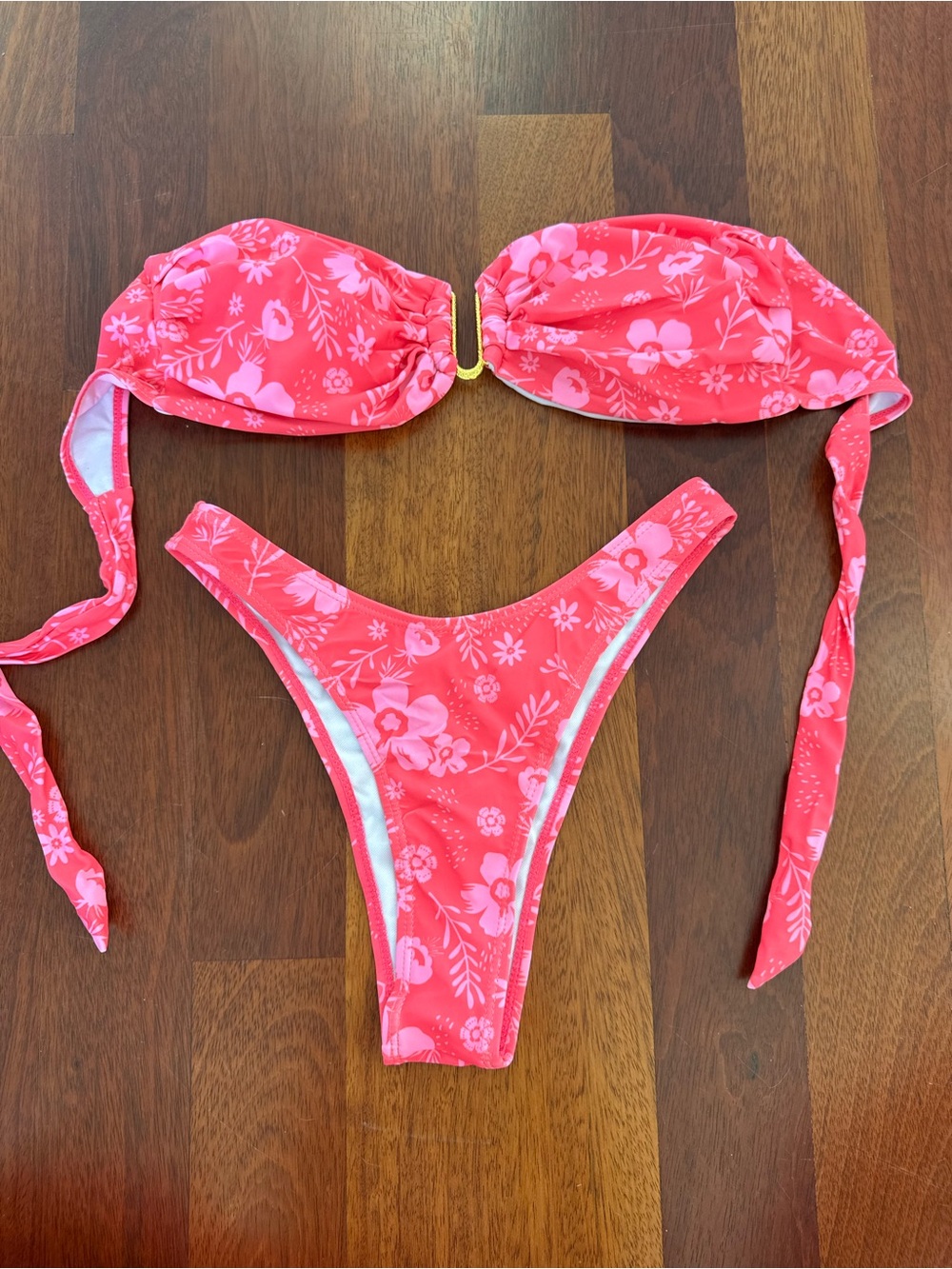 SHEIN Pink Floral Bandeau Bikini Set